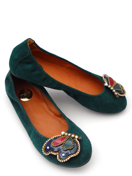 Темно-зеленые балетки